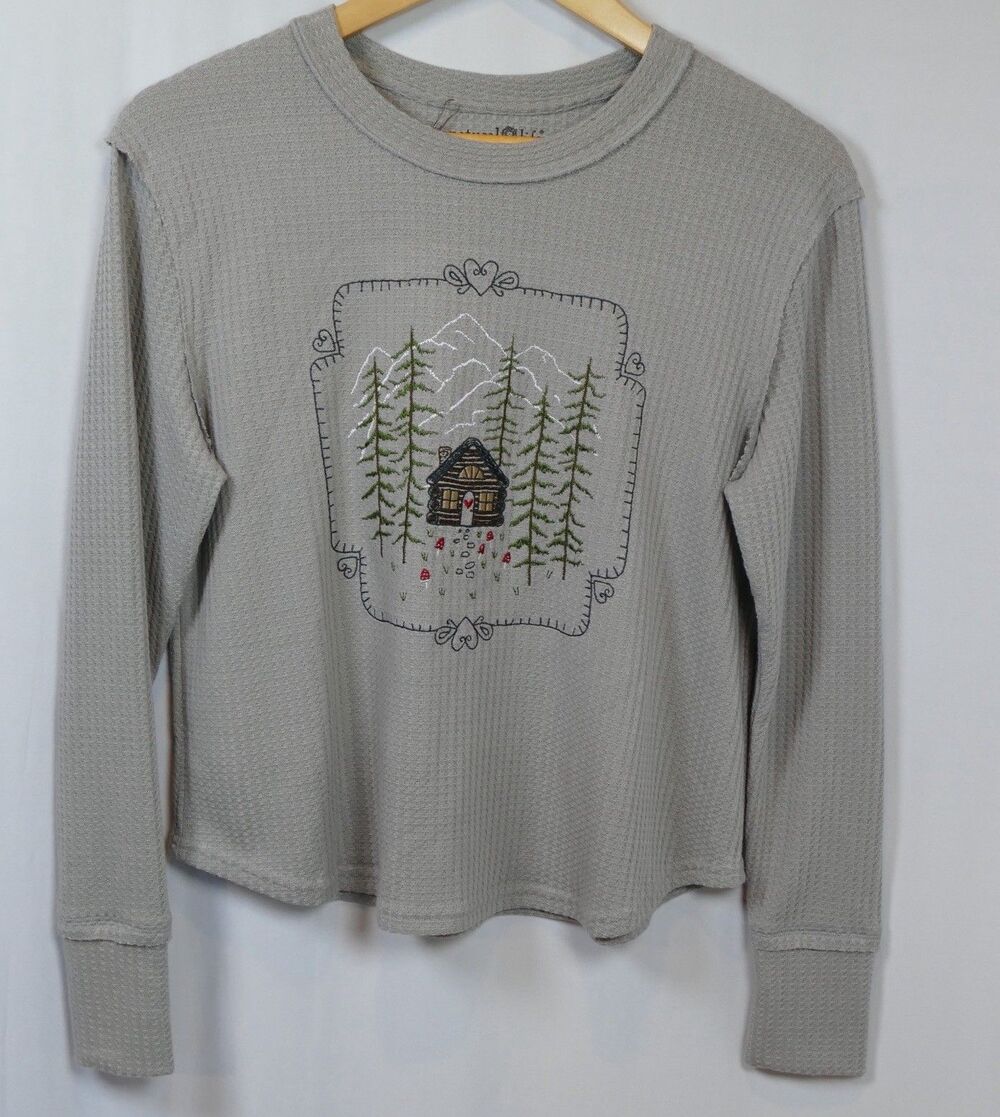 Natural Life Parker Embroidered Thermal Tee – Silver Cabin – XS – NWT